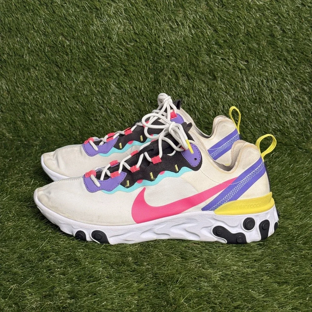 Nike React Element 55 Mens Size 11 White Pink Purple Running Shoes CK0846-100